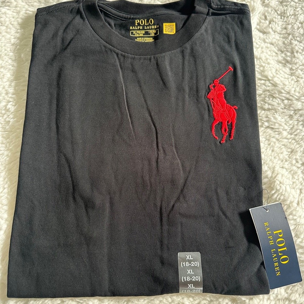 Polo Ralph Lauren Boys XL‎ (18-20) T-Shirt Black Red Big Pony Embroidered NWT